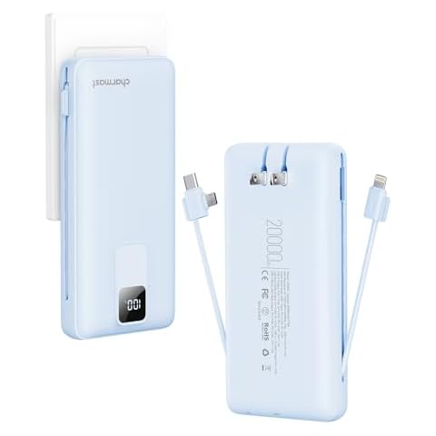 Charmast Portable Charger with Built-in Cables and Wall Plug, 20000mAh 20W USB C Power Bank Fast Charging Battery Pack Compatible with iPhone iPhone 16/15/14/13 Series, Samsung Google iPad etc Cover