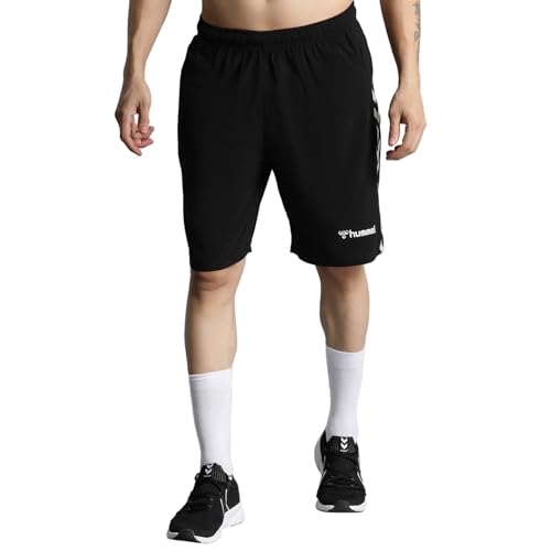 Image of hummel Move Solid Regular fit Polyester Shorts for Men with Zipper Pockets Comfortable Breathable Fabric Stretchable for Everyday Use Ideal for Yoga Training Gym Running or Performance
