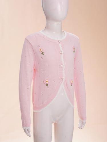 Aislor Kids Girls Flower Long Sleeve Knitted Cardigan Sweater Bolero Shrug Jacket Dress Cover Up Top Knitwear 2-14 Years4