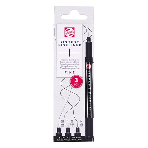 Talens Pigment Fineliner Set, 3 rotuladores de punta fina, 0,2mm,...