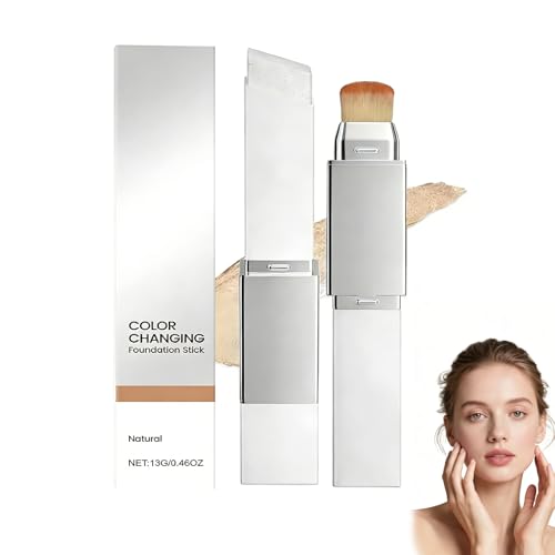 Glowluna Base de Maquillaje Auto,Barra Base Maquillaje Que Cambia Color,Barra Crema Cubriente Bar con Cabezal Brocha para Todos Los Tipos De Piel(Natural)