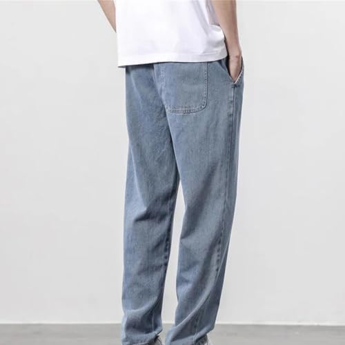 Men's Cotton Jeans Spring Summer Soft Drawstring Straight Denim Pants Vintage Casual Trousers2