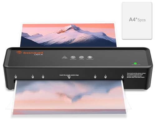 Bonsaii Laminiergerät A4, ABS-Funktion, Geeignet für A4-Dokumente, Büro und Zuhause, 80-100 Micron, Enthält 10 A5/A6 Laminierfolien, L421-A