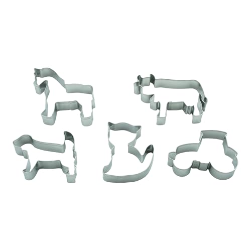 BekkiB - 5er Set 'Farm' - Ausstechformen Traktor, Hund, Katze, Pferd & Kuh - Spülmaschinengeeignete Ausstechformen aus Edelstahl - Zum Backen für Plätzchen - 998853