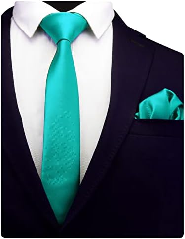 GUSLESON 2.4 Slim Necktie and Handkerchief Set For Men Solid Skinny Tie Set