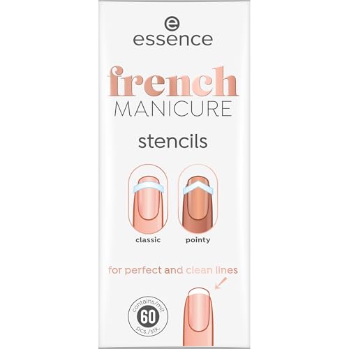 essence french MANICURE stencils, Künstliche Fingernägel, Nr. 01, Weiss, Expressergebnis, French Manicure, Nanopartikel frei, 1er Pack (60pcs)