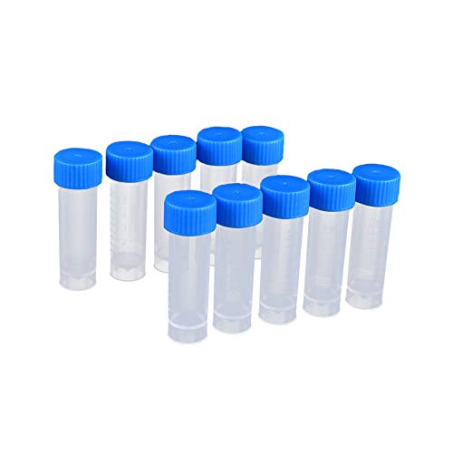 NUOMI 試験管 プラスチック 5ml 50個 フラット 試験管 テストチューブ 保存容器 目盛り付き キャップ付き バイアル サンプル ボトル チューブ 冷蔵 遠心分離機 コンテナー 耐低温 漏れ防止 16X60mm クリア