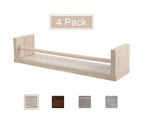 TQVAI 4 Pack Wooden Spice Rack Organizer Wall Mount Floating Shelves Rustic Decoration