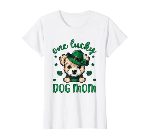 Mujer Un perro de la suerte mamá Yorkshire Terrier Día de San Patricio tréboles Camiseta