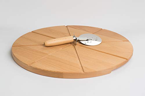 TNNature Neu Premium Pizza-Set 2 teilig | Pizzabrett Buche Ø 40 cm mit Einteilung Pizzaschneider … Cover