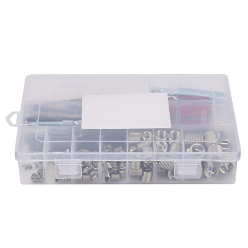 Wire Thread Inserts Thread Repair Insert Kit High-Strength Diamond-Shaped 142Pcs Stainless Steel M3-M12 with Palstic Box for Air Equipment Radiators