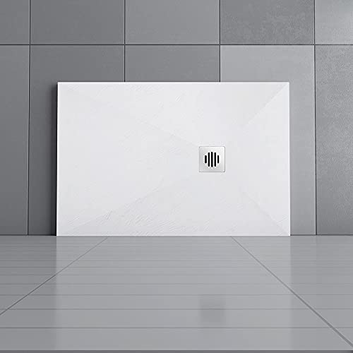 Acezanble 1000x800mm Anti-Slip Slate Effect Stainless Steel Strip Drain Cover Rectangle Shower Tray & Base +Waste Trap