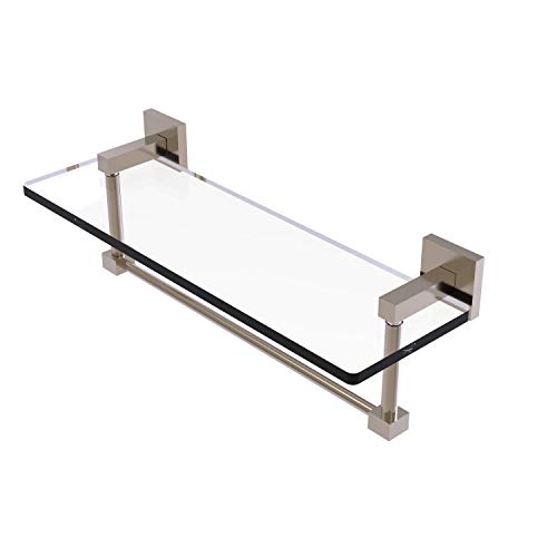 Allied Brass MT-1-16TB Montero Collection 16 Inch Vanity Integrated Towel Bar Glass Shelf, Antique Pewter