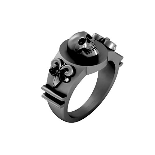 Bague tête de mort Memento Mori en argent 925, cadeau alliance fleur de lis unisexe