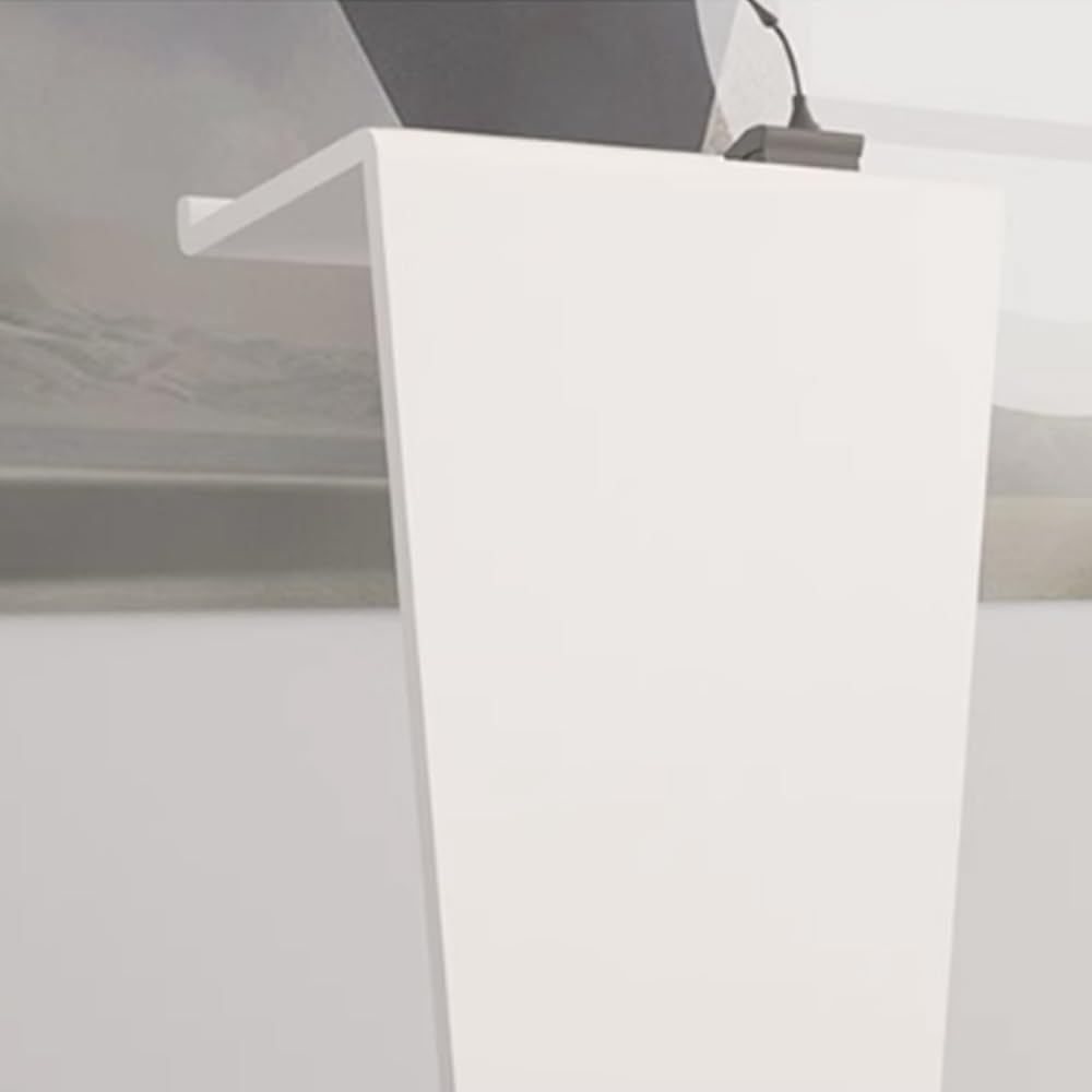 Minimalistisches Podium aus Holz, 114,3 cm, gebogen, bodenstehend, Kanzel für Präsentationen, Hochzeiten und Schulen, eleganter weißer Sockel für Büro