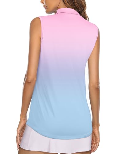 Image of Koscacy Women's Sleeveless Golf Tennis Polo Shirts Zip Up Dry Fit Workout Tank Tops Athletic Shirt
