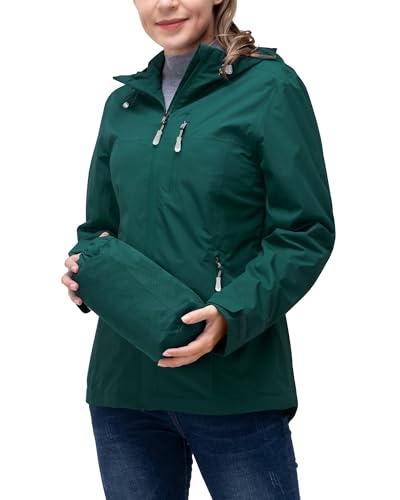 33,000ft Regenjacke Damen Wasserdicht Outdoorjacke Atmungsaktiv Herbst Übergangsjacke Leichte Jacke mit Kapuze Windbreaker zum Wandern Reisen Treking Fahrrad Cyan Grün 36