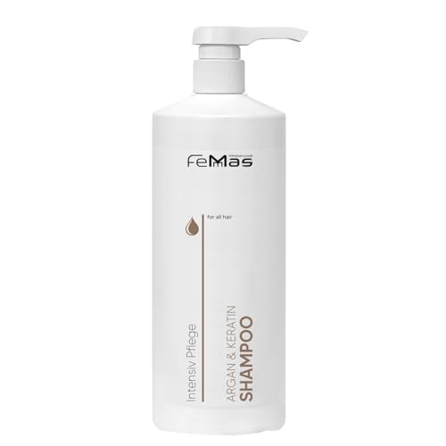 FemMas Argan & Keratin Shampoo mit pflanzlichen Ölen und Proteinen I Arganöl I Reichhaltiges Protein für gesundes und geschmeidiges Haar I Friseur-Qualität I 1000ml mit Pumpe