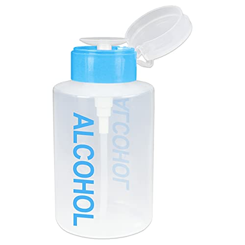 Beauticom 9 oz Blue Alcohol Labelled Push Down Liquid Pumping Dispenser Empty Bottle, Professional, Laboratory, Dentist, Salon, Nail Care, Hospital use