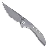 CRKT Orochi Everyday Carry Folding Knife with Frame Lock: Damascus Plain Edge Blade, Titanium Handle...