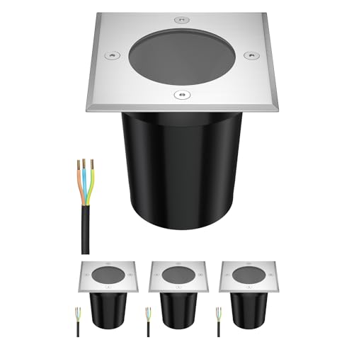 ledscom.de 4 pièces luminaire encastré de sol RELI pour l'extérieur, IP67, inox, carré, 11 x 11cm, 1x GU10 max. 15W