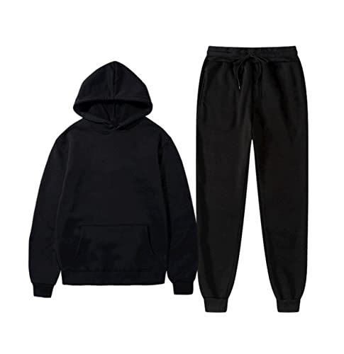 Ensemble sweat à capuche et pantalon de survêtement homme noir hiver chaud XXL