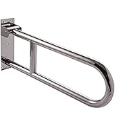 Foldable Shower Grab Bar, U-Shape Safety 304 Stainless Steel Toilet Handrail, Flip-up Wall-Mounte...