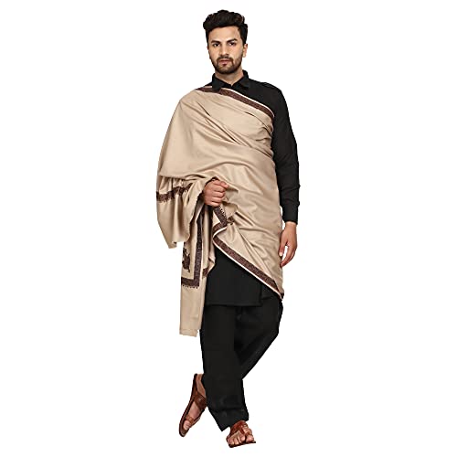 Image of SWI WITH LABEL Men's Embroidered Fine Acrylic Shawl | Men's Shawl Inspired by intricate traditional Kashmiri embroidery work | Felicitation Shawl to honor chief guests