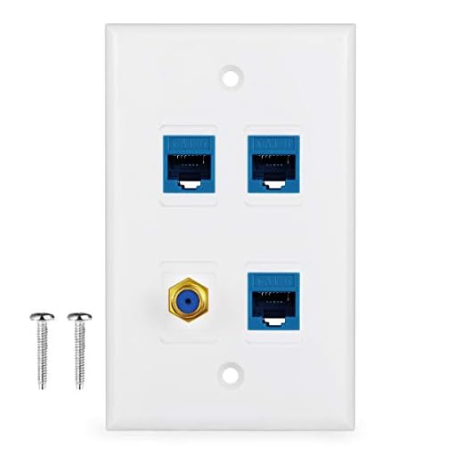 4 Port Wall Plate with Gold-Plated Coaxial TV Cable F Type + 3 Port Cat6 Ethernet Female to Female Jack in White …