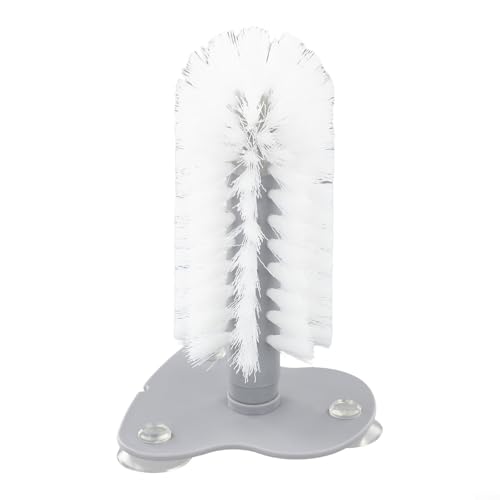 Bebykilemi Cepillo de limpieza de vidrio montado con ventosa para fregadero de cocina con cerdas de polipropileno, limpiador fácil de instalar para tazas, tazas, botellas, copas de vino y vasos de bar