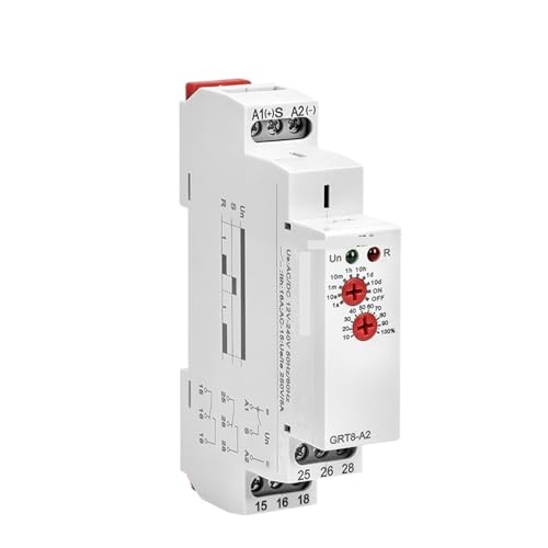 Relais temporisé GRT8-A 16A AC/DC 12V-240V sur rail DIN pour tableau électrique