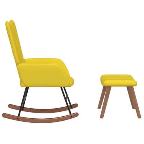 Fauteuil à bascule avec repose-pieds jaune moutarde de salon - 5