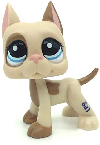 Cream Brown Spotted Great Dane Dog Puppy Pink Ear & Blue Eyes Mini Pet Shop - Little Pet Shop Puppy Action Figure Rare Old LPS Toys Blue Eyes Dog Toys for Kids Animal Toy for Girls & Boys