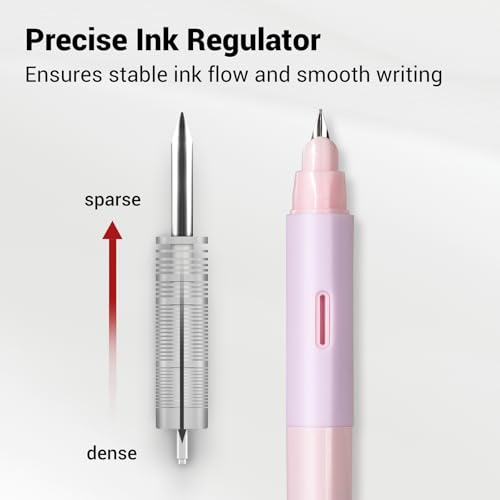 Image of WRITECH Fountain Pen Soft Grip: Fine Nib Black Ink Pen with 3 Ink Cartridges and 1 Replacement Nib Set Smooth Writing for Journaling Calligraphy Gift (Pink)