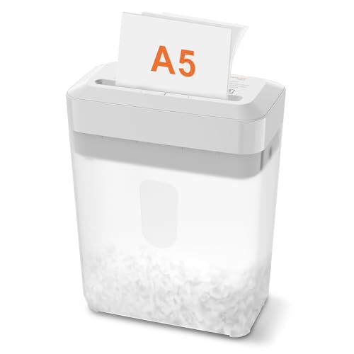 Bonsaii Destructeur de Documents, Coupe Croisée 6 Feuilles (A5), Haute Sécurité P-4 avec Bac 6L, pour Papier, Cartes de Crédit, Trombones & Agrafes, C292-A