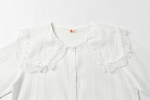 Image of LittleSpring Girls Button Down Shirt for Kids Peter Pan Collar Ruffle Blouse