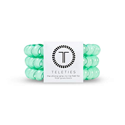 TELETIES - Spiral Hair Coils - Ponytail Holder Hair Ties for Women - Phone Cord Hair Ties - Strong Grip, No Rip, Water Resistant, No Crease Hair Tie Coils - 3 pack (Large, Mint)