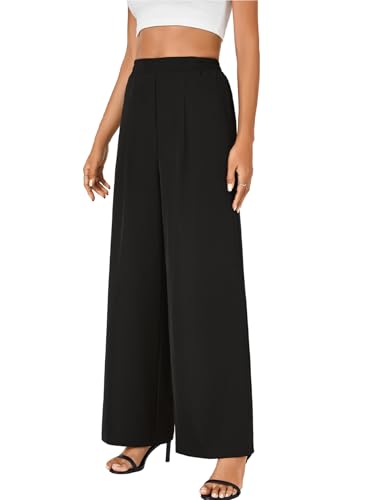 Rooscier Women's Wide Leg Pants Loose Fit High Elastic Waisted Pleated Front Casual Long Trousers with Pockets3