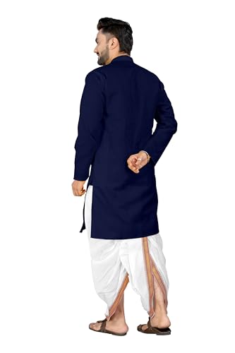 Image of UNIQUE MOMENTS Men's Cotton Dhoti Kurta Set with Full Sleeves Solid Pattern Modern Style and Mandarin Collar Neck | Perfect for Puja & Celebrations