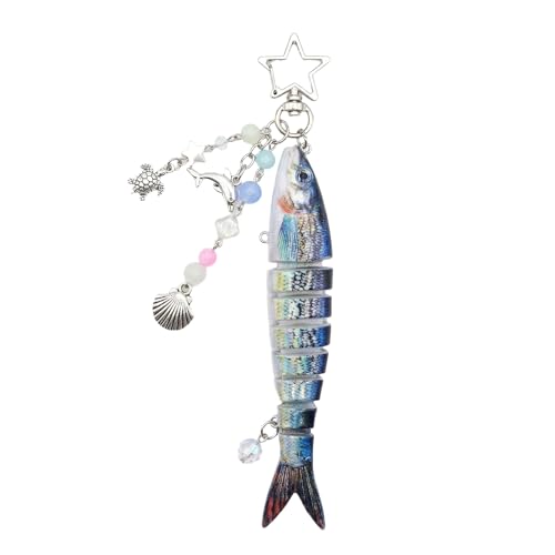Wailike Realistic Articulated Fish Keychain Multi-Segmented Fishing Lure Keychain Bag Wave blue
