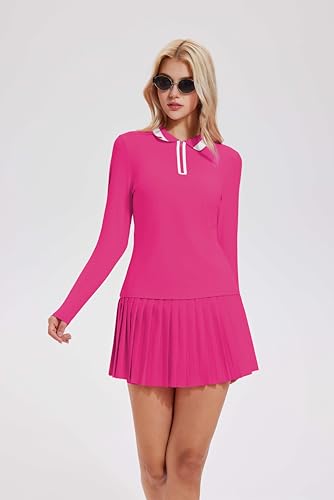 Image of Tennis Skirt Sets for Women Zipper Color Block High Waisted Golf Polo Two Piece Skirt Set Women 2 Piece Outfits