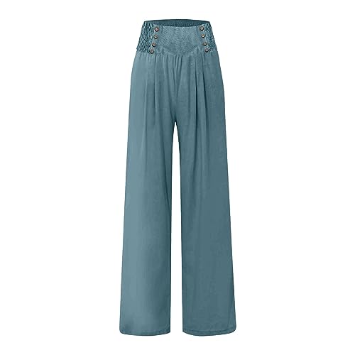 Linen Pants Women Summer High Waisted Cotton Linen Palazzo Pants Wide Leg Long Lounge Pants Work Trousers with Pocket4