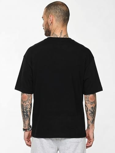 Image of LEOTUDE Half Sleeve Oversized Cottonblend Round Neck Drop Shoulder Printed Men's T-Shirt (Color Black)