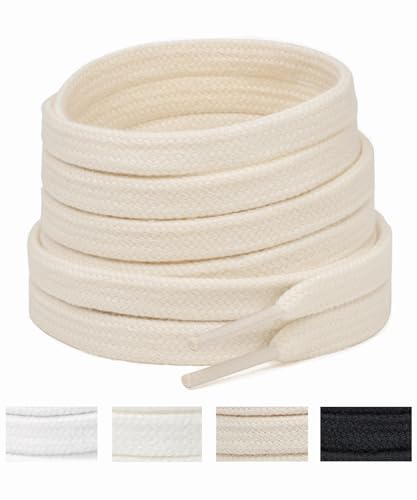Handshop Wide Flat Athletic Shoelaces 5/16"(2 Pair) - Shoe Laces for Sneakers and Casual Shoes Replacements Beige 55 inch (140cm)