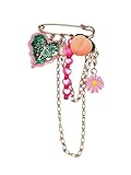 Cute Peach & Daisy Chain Brooch, Enamel Fruit Flower Safety Pin, Layered Chain Tassel Pin, Kawaii Cottagecore Statement Jewelry for Women, Playful Fashion Accessory