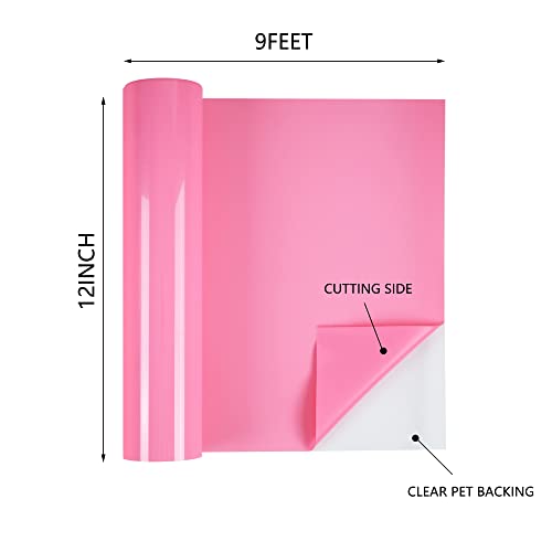 Image of HTVVETUR HTV Vinyl Rolls Heat Transfer Vinyl - 12 inch x 9ft Pink HTV Vinyl for Shirts, Iron on Vinyl for Cameo - Easy to Cut & Weed for Heat Vinyl Design (10 K13 Pink-9ft)