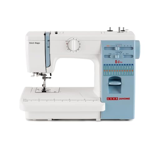 Usha Janome Automatic Stitch Magic Sewing Machine with 57 Stitch Function(White And Blue)
