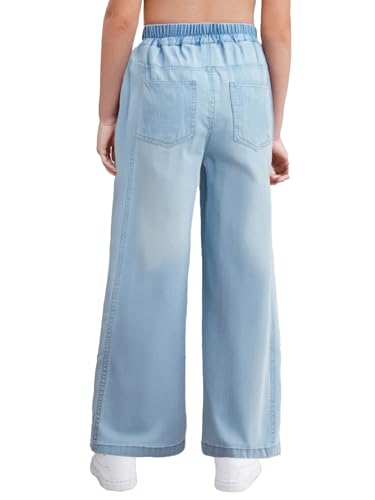 Kids Girls Wide Leg Denim Pants Elastic Waist Baggy Trousers Casual Loose Jeans with Pockets3