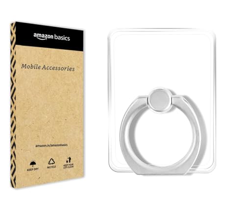 Image of amazon basics Transparent Phone Ring Stand Holder Mobile Phone Ring Holder Finger Grip 360 Degree Rotation (Transparent Square)