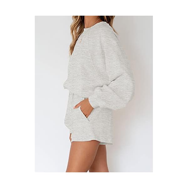 MEROKEETY Women's 2023 Fall Oversized Batwing Sleeve Lounge Sets Casual Top and Shorts 2 Piece Outfits Sweatsuit - Image 4